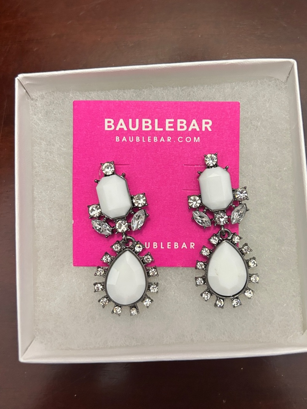 BaubleBar White and Clear Crystal Drop Statement Earrings